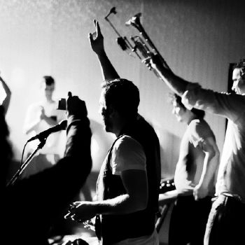 Mexican jazz-rock band Troker take their bows following their gig at Barbarella's Piano Bar in Rawtenstall, Rossendale, Lancashire, UK